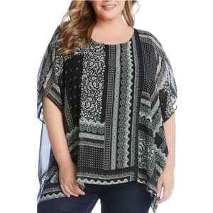Karen Kane Black & White Layered Scarf Top Size 3X